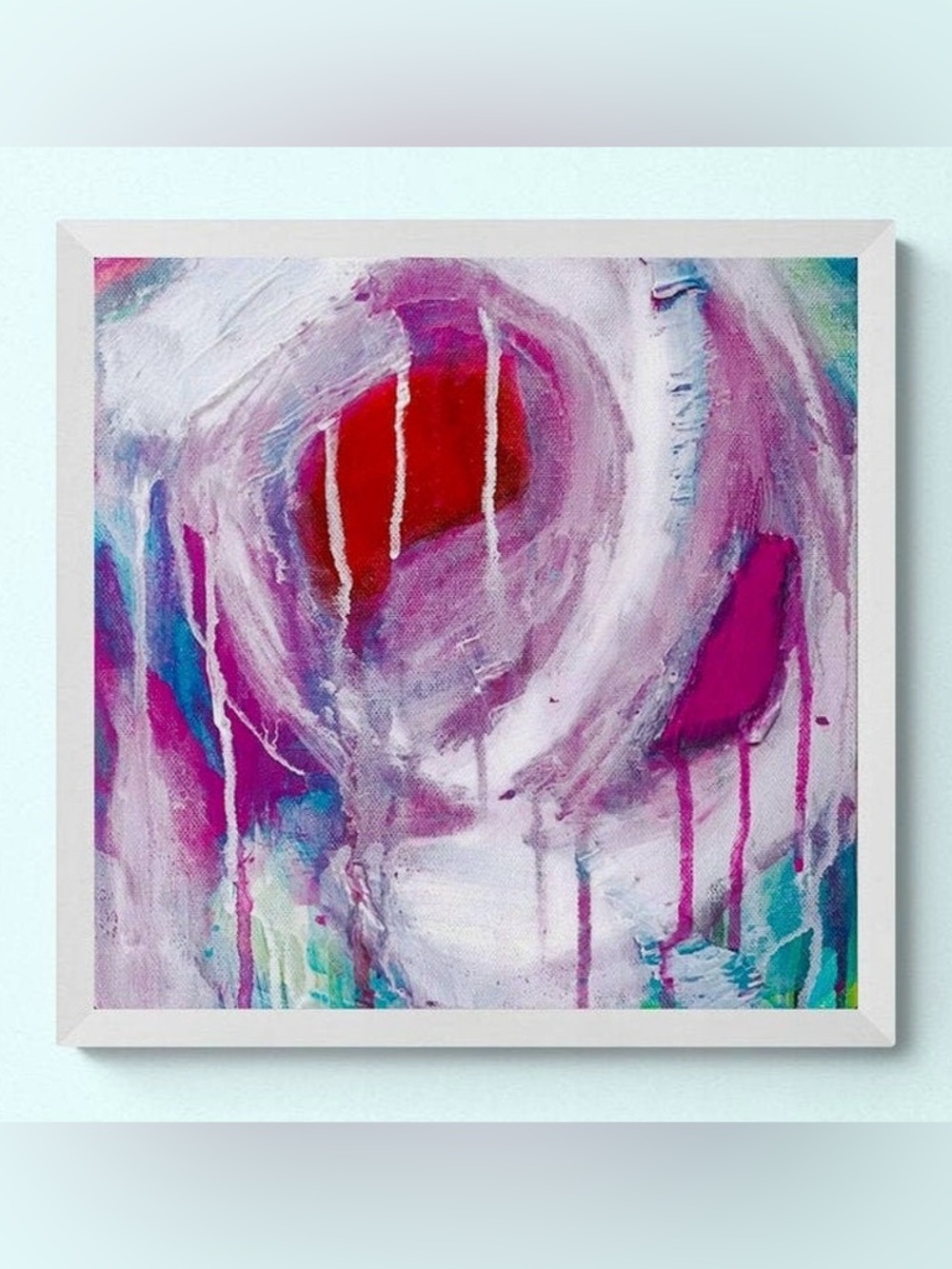 Colorful Abstract Art Painting in Purple, Pink and Red, 10”x10” Handmade Artwork